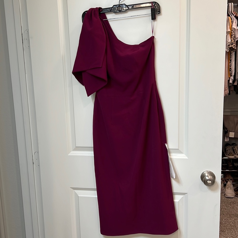 Dress the Population formal, wedding guest midi pencil one shoulder
